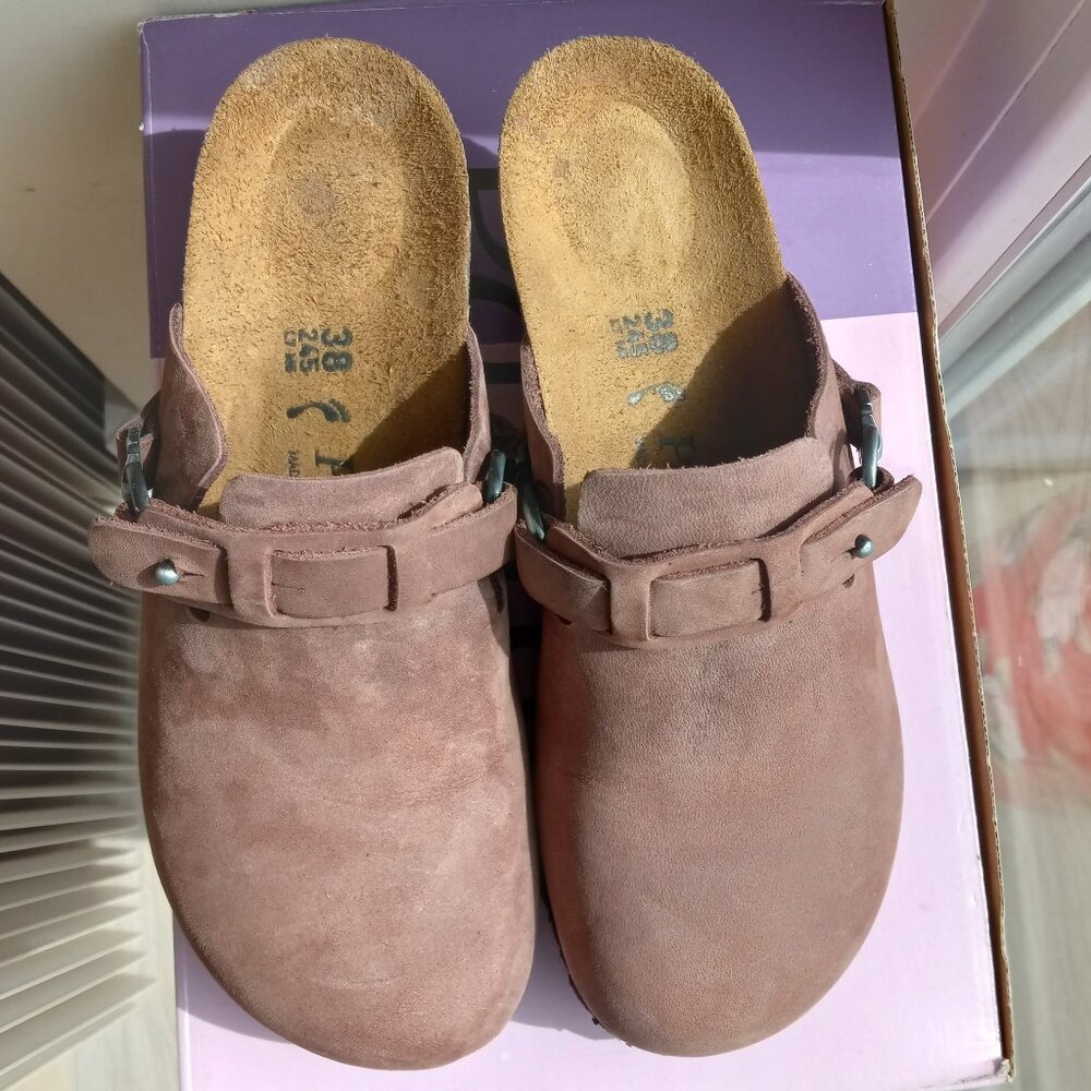 Birkenstock Papillio Brown Mauve Leather Dana Clogs Sz EU 38 Narrow / US 7 - 7.5